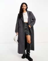 Topshop longline double breasted smart coat in mushroom | ASOS