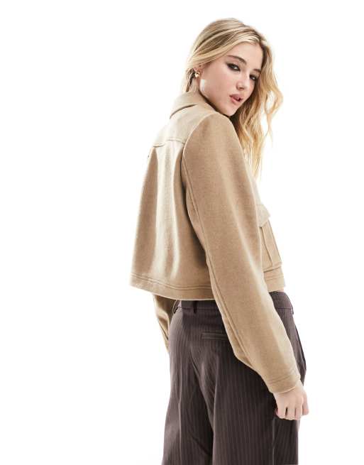 Pimkie wool mix pocket detail jacket in taupe, 3 of 4