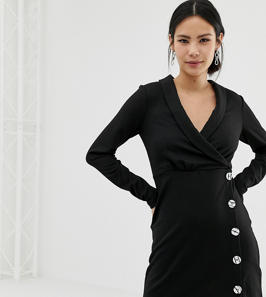 Pimkie wrap dress with button front detail in black