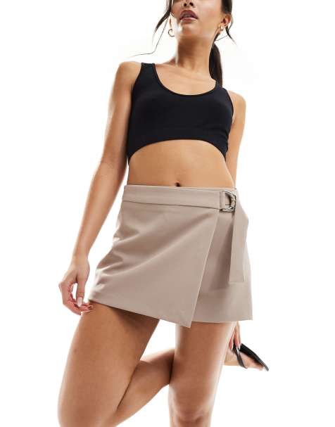Pimkie wrap front buckle detail skort in beige - view 1