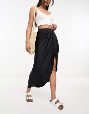 Pimkie Pimkie wrap front midi skirt in black