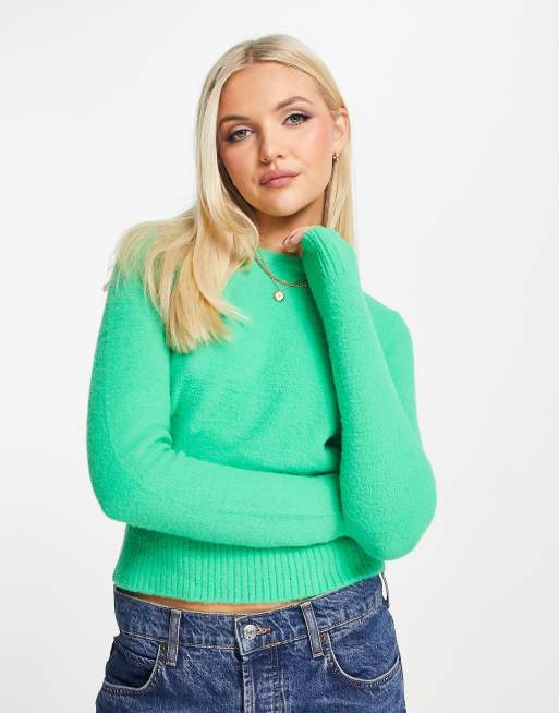 Pimkie – Zielona krótka bluza z okrągłym dekoltem z puszystego materiału