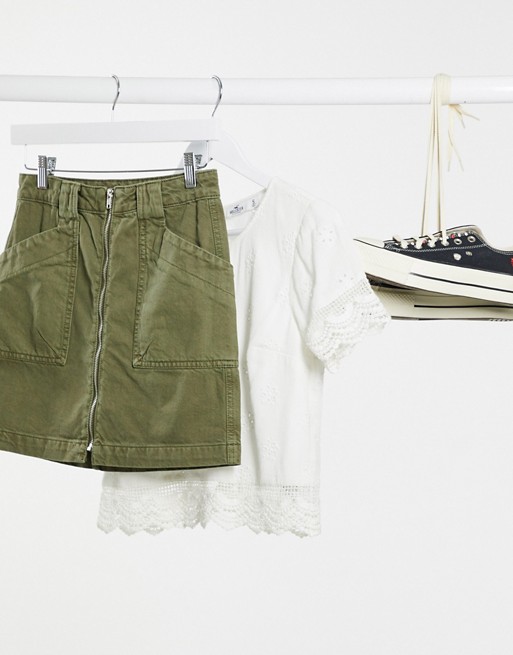 Pimkie zip front mini skirt in green
