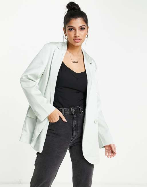 Pimkie – Zweireihiger Oversize-Blazer aus mattem Satin in Mineralgrau, Kombiteil 