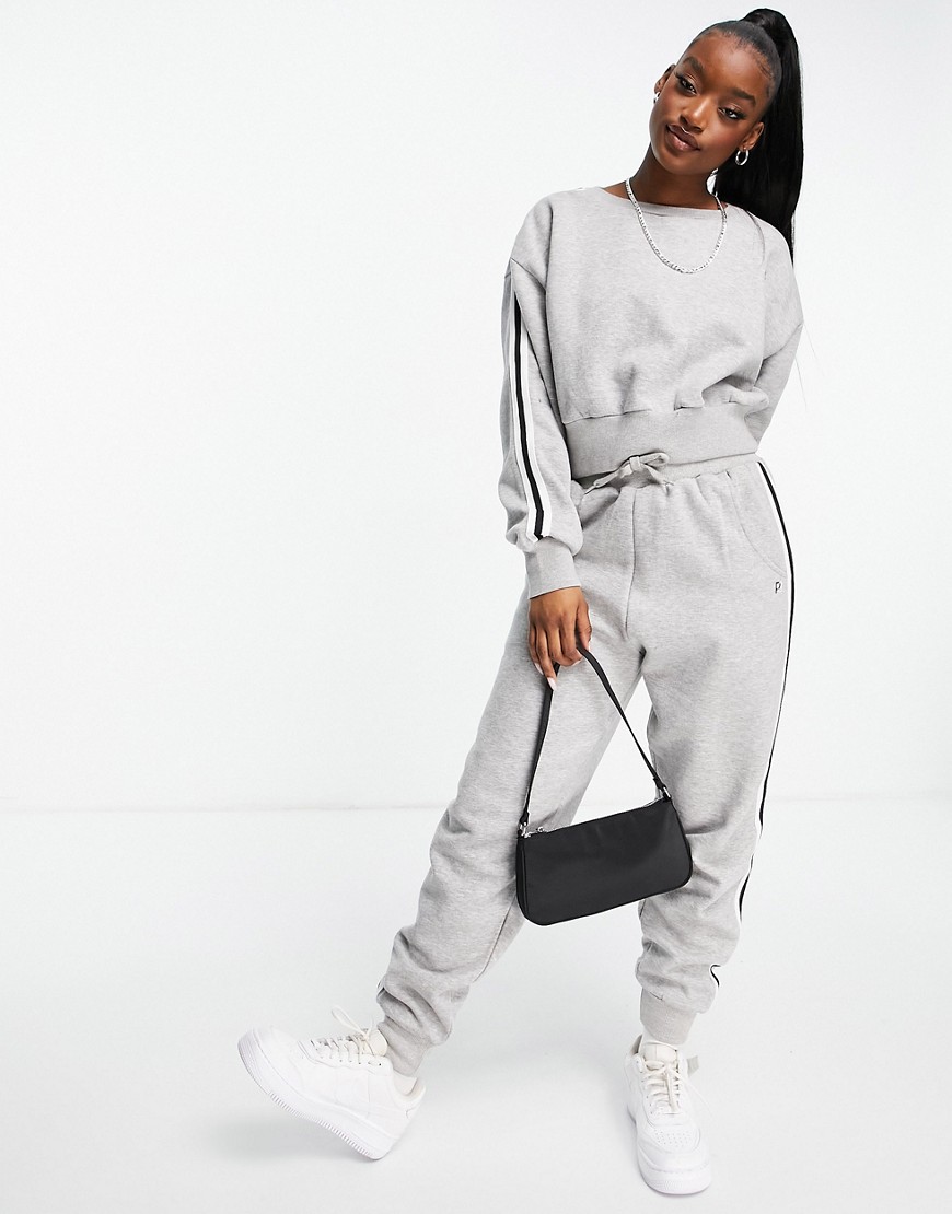 Pindydoll sweatshirt and sweatpants set with side stripe in gray-Grey
