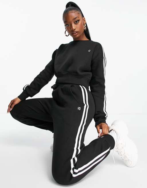 Girls Black Side Stripe Logo Joggers