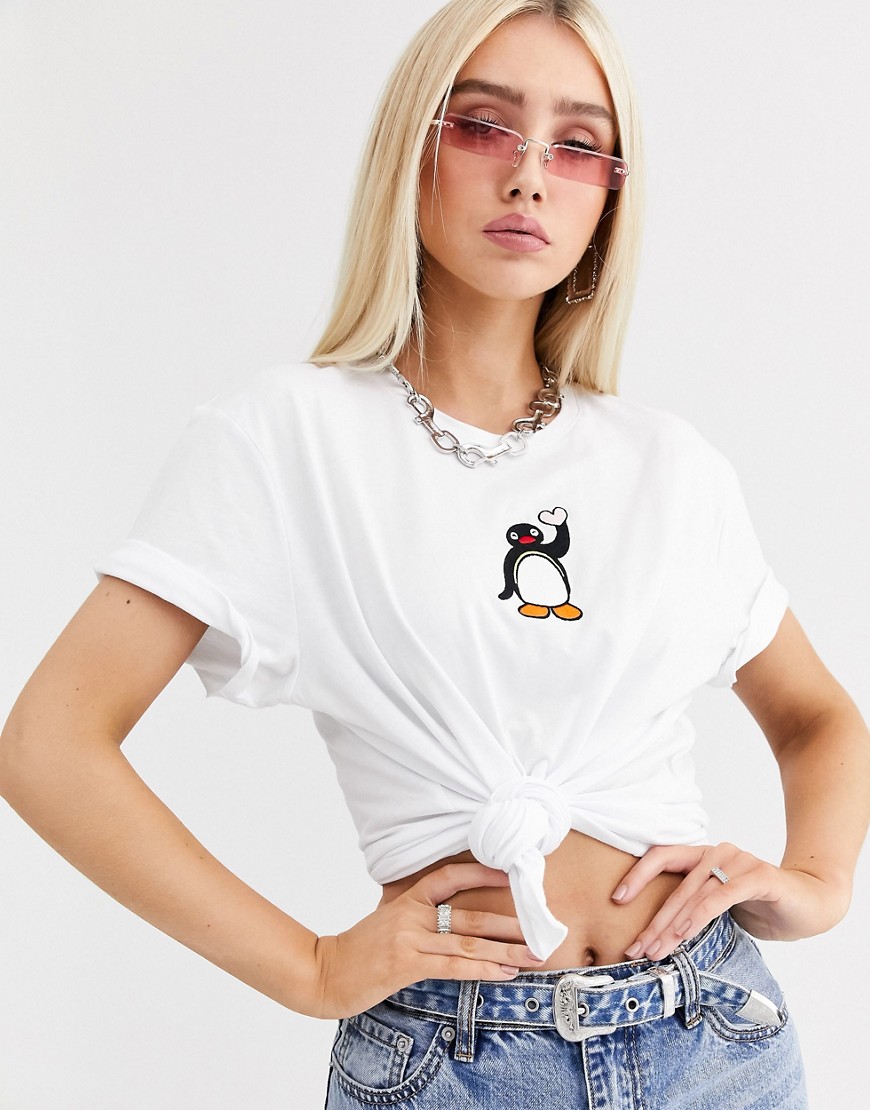 Pingu - Broderet Boyfriend t-shirt-Sort