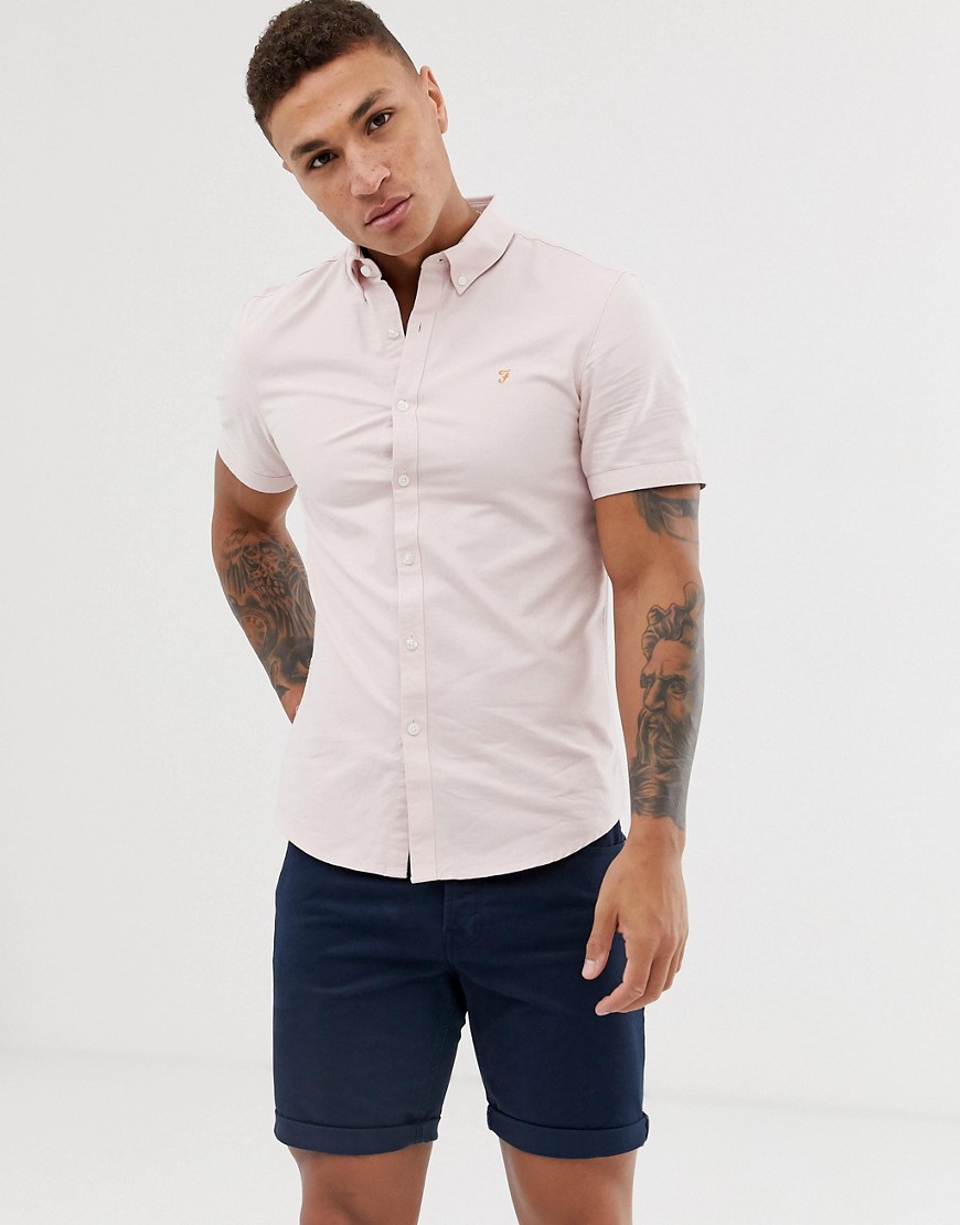Pink Brewer oxford-skjorte med korte ærmer i smal pasform fra Farah