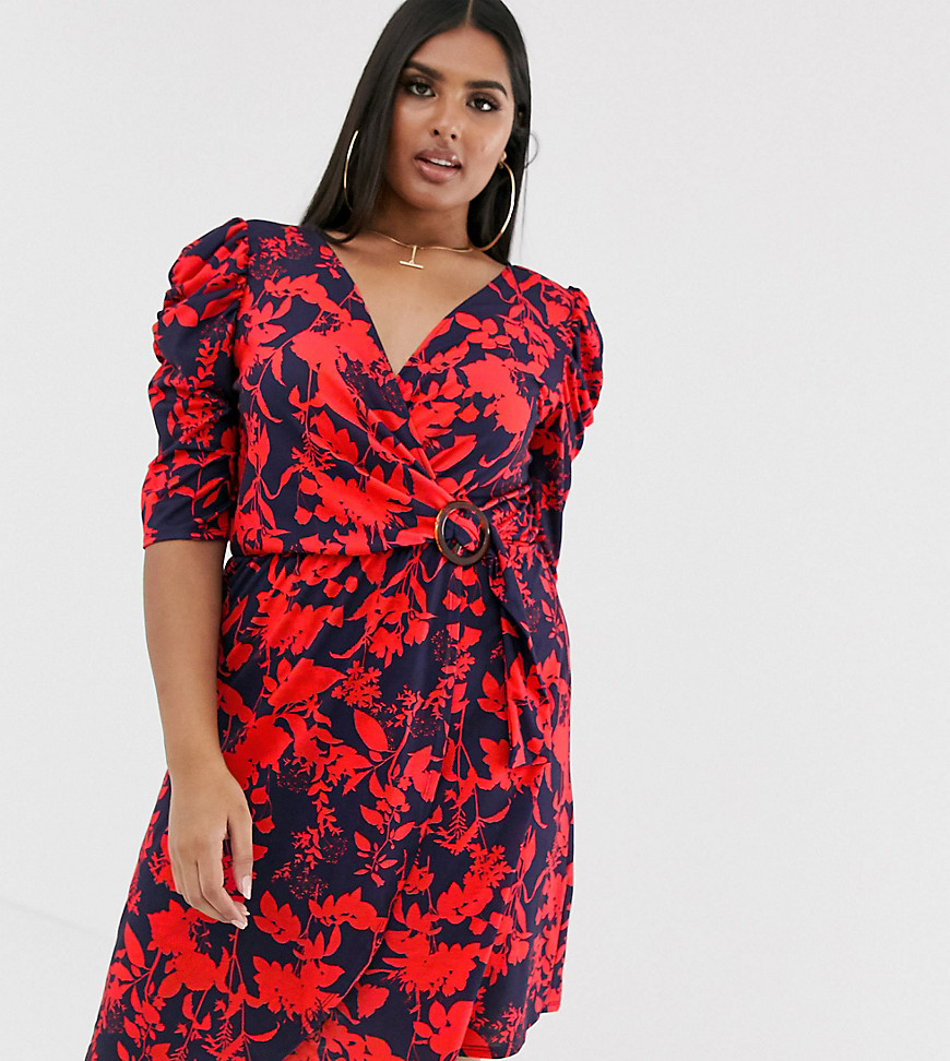 Pink Clove - Short wrap dress with belt, wrinkled sleeves and floral print  in bright color-red - ASOS NL | StyleSearch