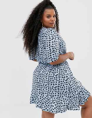 blue spot wrap dress