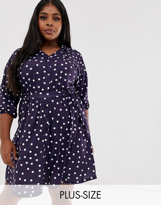 Pink Clove shirt dress with balloon sleeves and tie waist in polka dot print