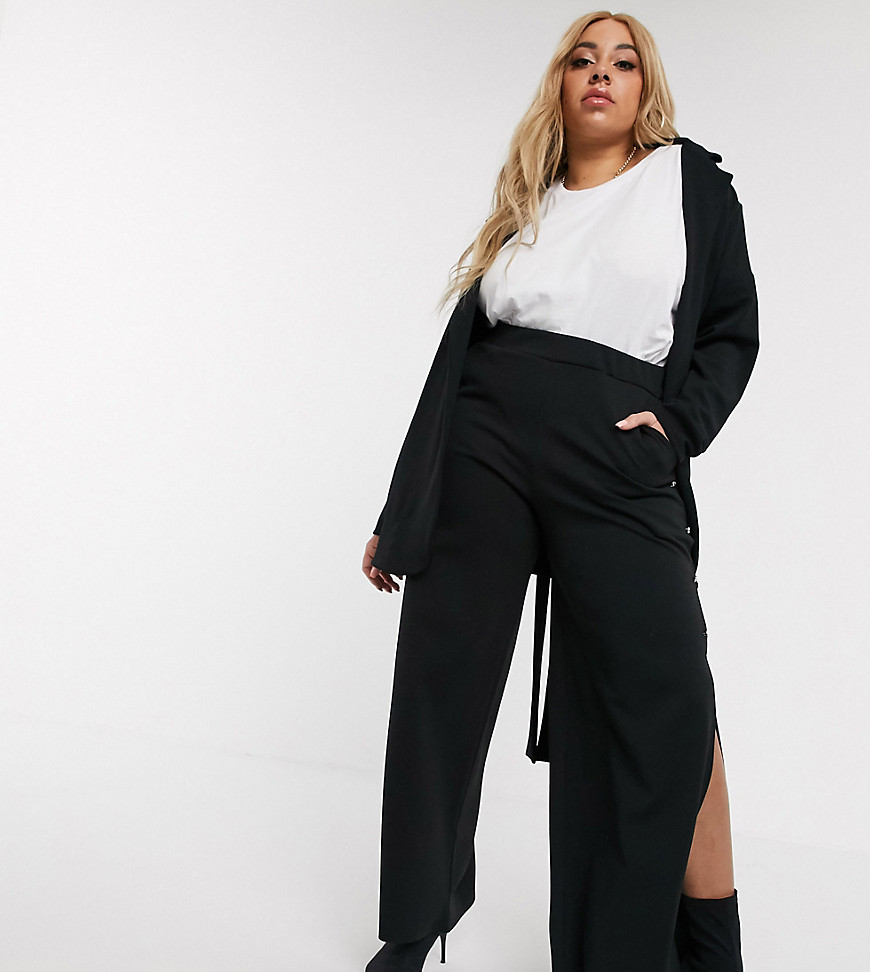 Pink Clove wide leg trousers with side split co-ord-Black