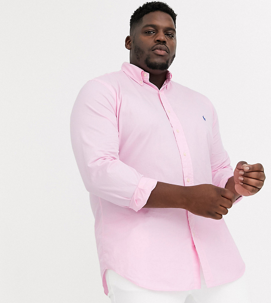 Pink gennemknappet chino-skjorte med spiller-logo fra Polo Ralph Lauren Big & Tall