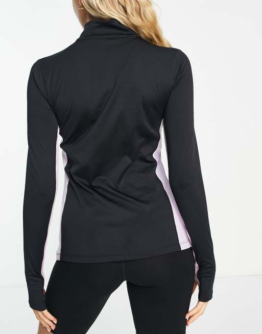 Pink Soda Breeze 1/4 zip long sleeve colourblock top in black