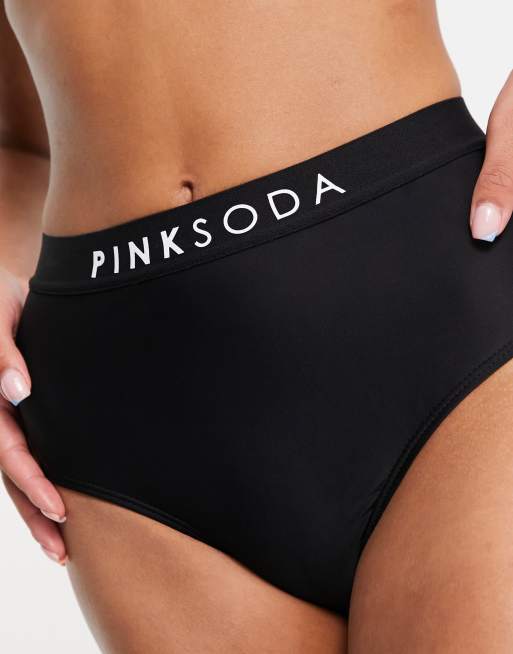 Pink Soda – Czarny dół od bikini z podwyższonym stanem i logo, 3 z 4