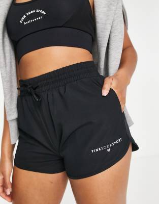 Pink Soda Essentials woven runner shorts in black