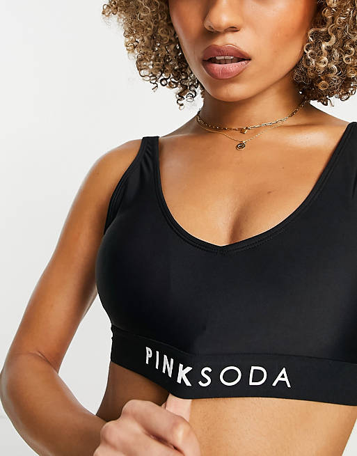 Pink Soda logo bikini top in black
