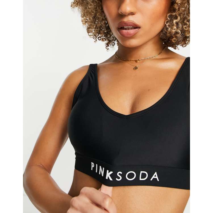 Pink Soda logo bikini top in black ASOS