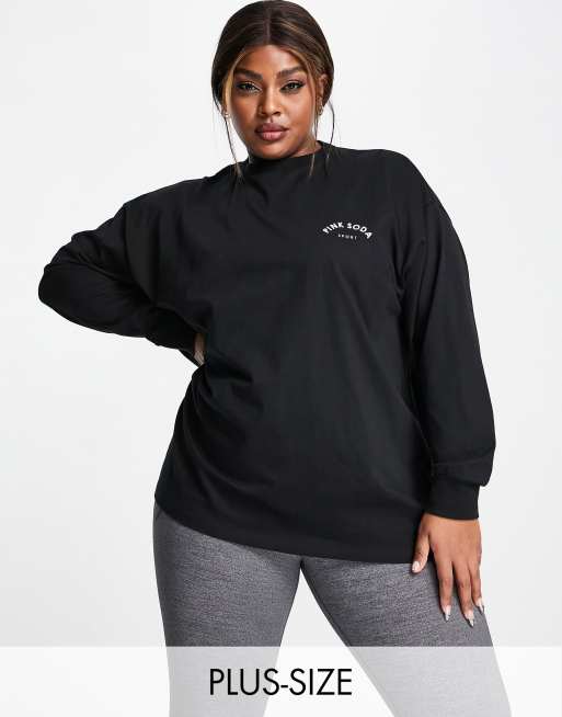 Pink Soda Plus arm logo long sleeve top in black