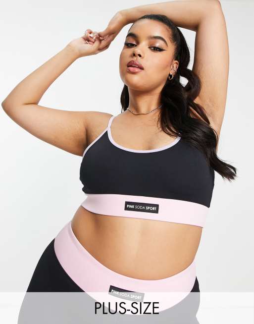 Pink Soda - Plus Breeze - Reggiseno sportivo nero color block a sostegno medio 