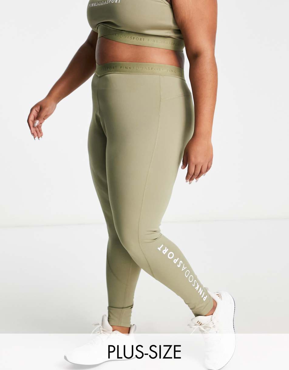 Pink Soda Plus cross waistband leggings in olive