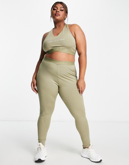 Pink Soda Plus cross waistband leggings in olive