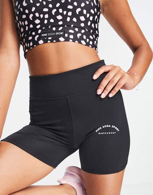 Pink Soda rib insert bootie shorts in black