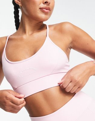 Pink Soda rib insert medium support sports bra in pink