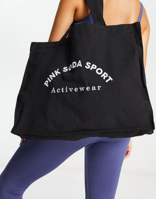 Pink Soda Sport arch logo canvas tote bag in black