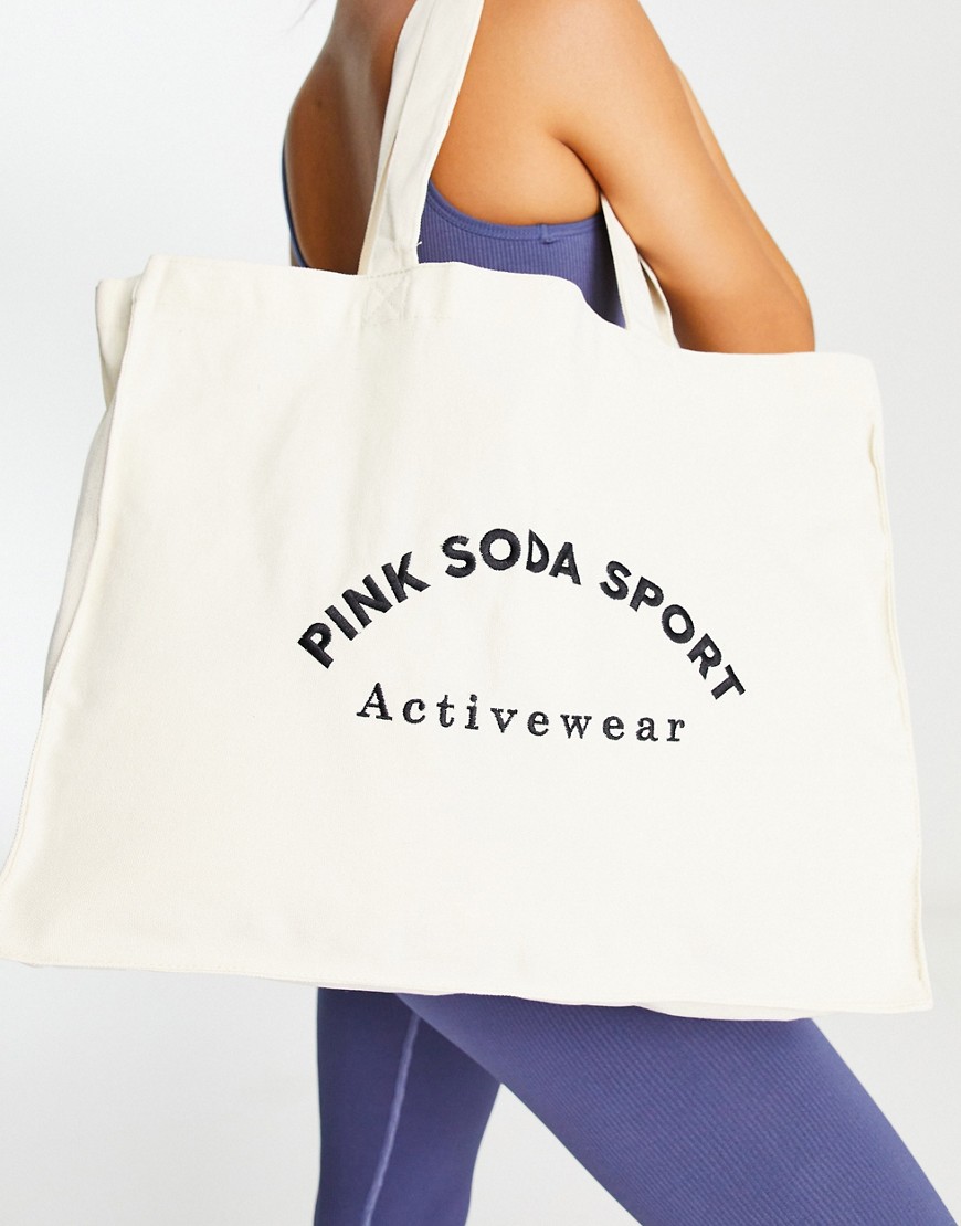 Pink Soda Sport Arch Logo Canvas Tote Bag In White