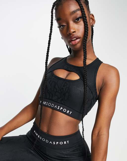 Pink Soda Sport - Brassière de sport maintien modéré à découpe et imprimé python - Noir