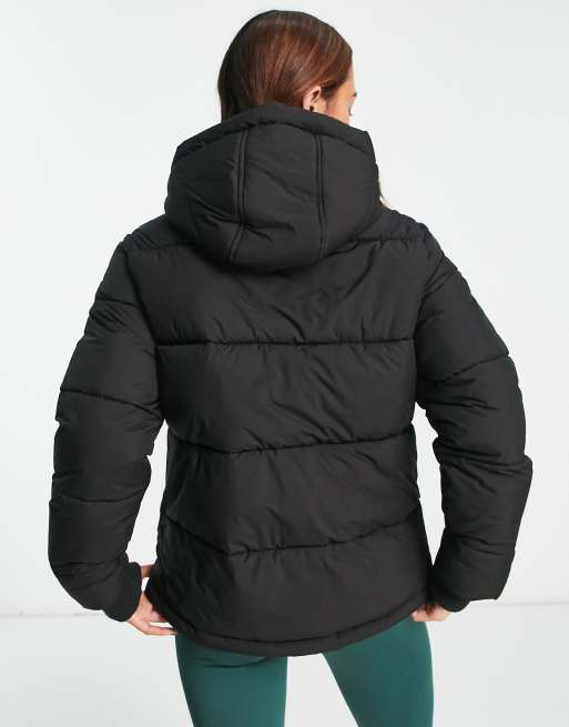 Pink soda shop black puffer jacket