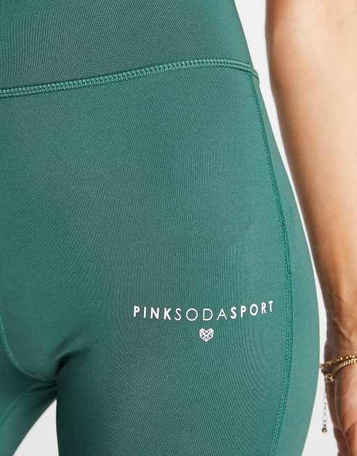 Pink Soda Sport Ladies Green Sage Zip Neck Top Leggings Outfit Set