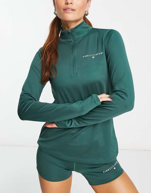 Pink Soda - Sport Essentials - Top per il fitness verde in misto poliestere con zip corta 