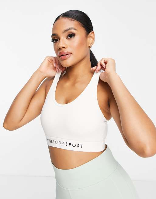 Pink Soda Sport harper medium support sports bra in beige, 3 of 4