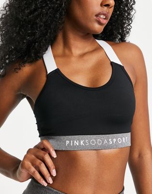 Pink Soda Sport havana medium support sports bra in black and white