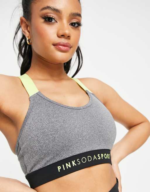 Pink Soda Sport havana medium support sports bra in grey and lime, 3 of 4