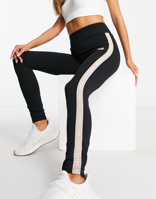 Pink Soda Sport leggings with taping in black