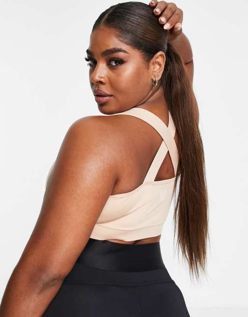 Pink Soda Sport Plus cross back logo sports bra in biscuit, 2 of 4