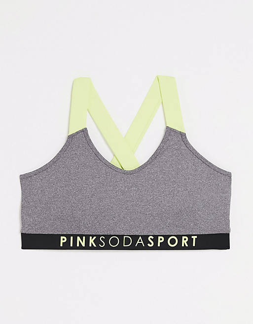 Pink Soda Sport Plus havana mid support sports bra in grey and lime