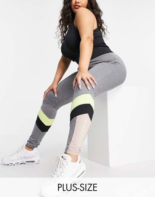Pink Soda Sport Plus Havana color block leggings in gray and lime