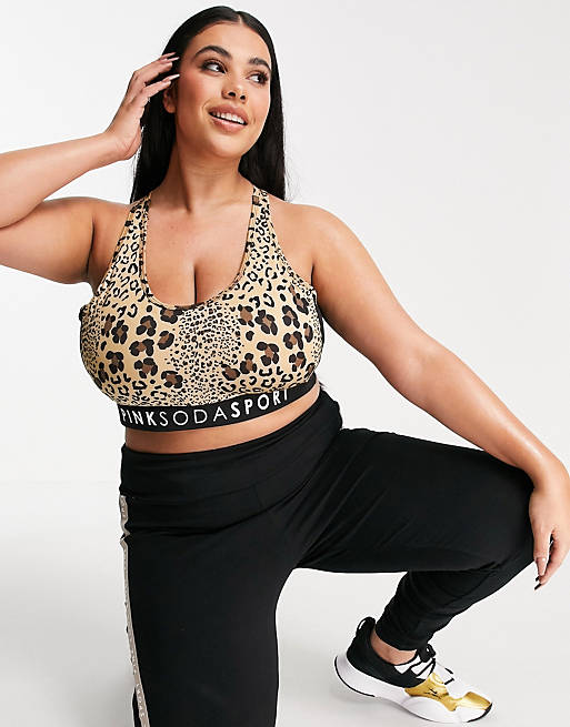 Sportswear Pink Soda Sport Plus medium support sports bra in leopard print 