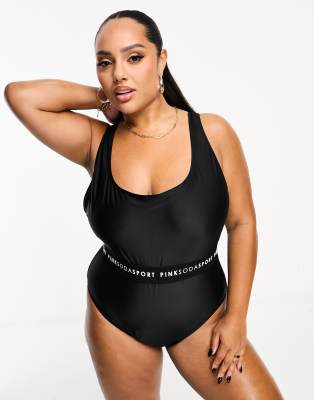 Pink Soda Sport Plus polyester blend Opal tape swimsuit in black