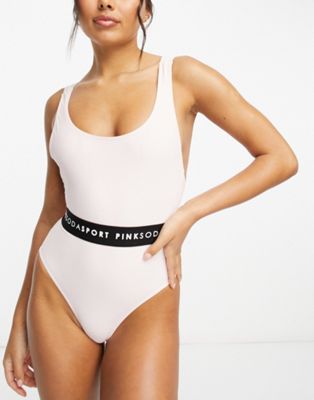 Pink Soda Sport polyester blend Opal tape swimsuit in pink  - ASOS Price Checker