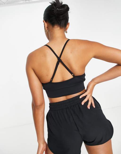 Pink Soda Sport rib insert medium support sports bra in black ASOS