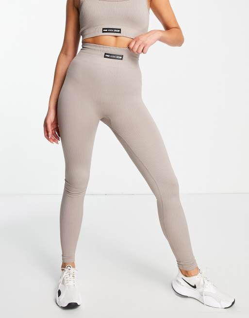 Pink Soda Sport rib seamless leggings in light brown