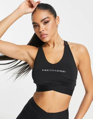 Pink Soda Sport Topanga cross back bra in black  - ASOS Price Checker