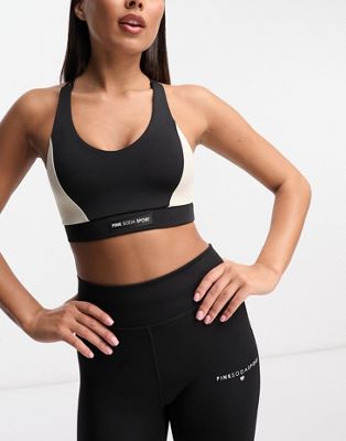 Nike Training Swoosh Dri-FIT asymmetric glitter printed medium support  sports bra in black