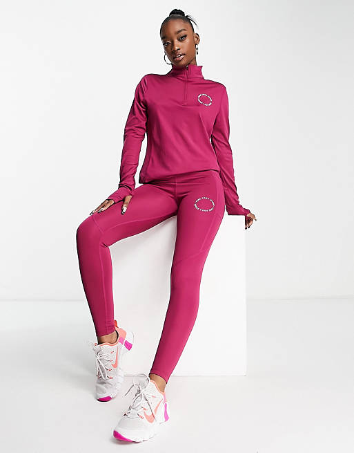  Pink Soda Sports 1/4 zip recycled polyester long sleeve top in cherry 