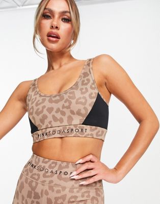 Pink Soda Sports medium support polyester sports bra in leopard print  - MULTI